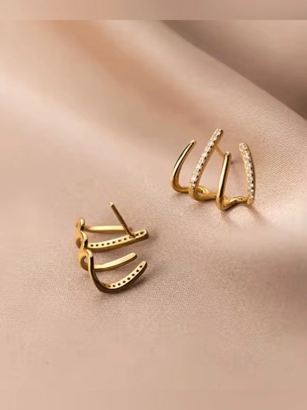 NEW Stacked Cuff Post Earrings Gold Clear Crystal JL25